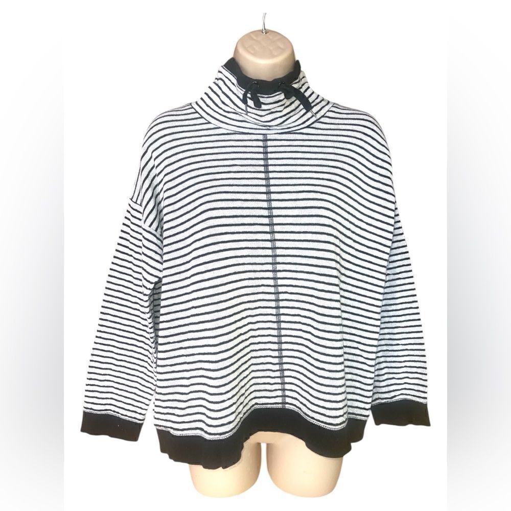 Jones New York Black/Gray Sport Mock Neck Striped Long Sleeve Knit Pullover XL